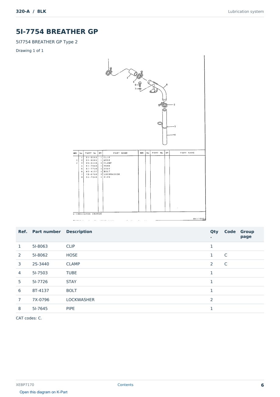Caterpillar 320-A S/N 8LK Partsbook XEBP7170 (English) - sample page 6 of 10 Caterpillar 320-A S/N 8LK Partsbook XEBP7170 (English) - sample page 6 of 10