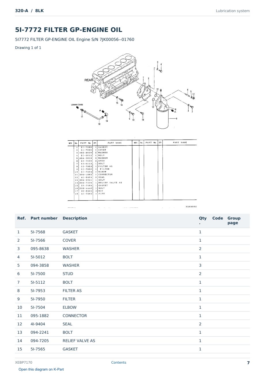 Caterpillar 320-A S/N 8LK Partsbook XEBP7170 (English) - sample page 7 of 10 Caterpillar 320-A S/N 8LK Partsbook XEBP7170 (English) - sample page 7 of 10