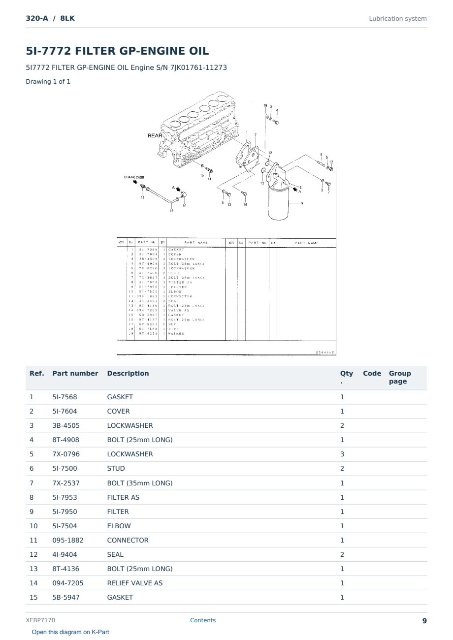 Caterpillar 320-A S/N 8LK Partsbook XEBP7170 (English) - sample page 9 of 10 Caterpillar 320-A S/N 8LK Partsbook XEBP7170 (English) - sample page 9 of 10