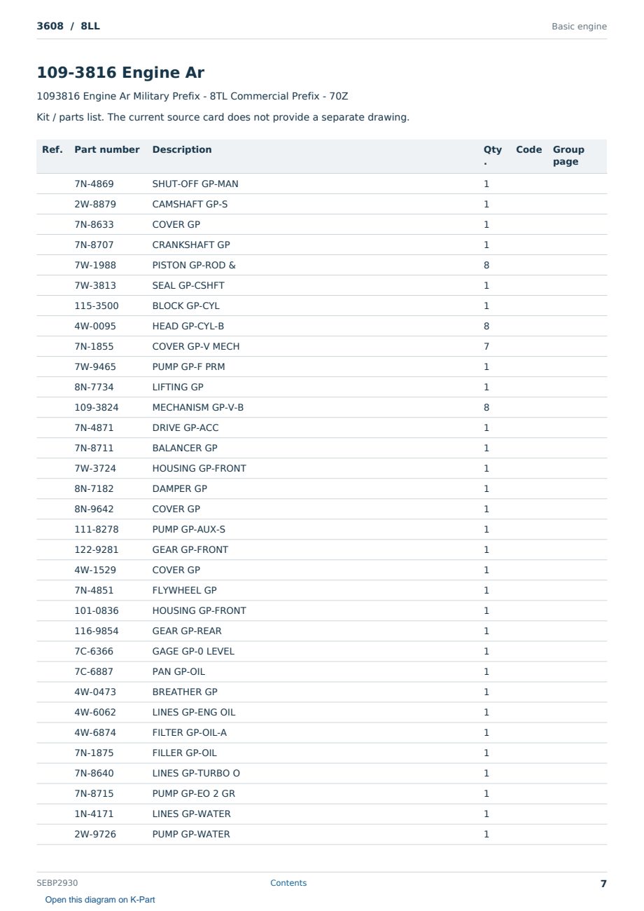 Caterpillar 3608 S/N 8LL Partsbook SEBP2930 (English) - sample page 7 of 10 Caterpillar 3608 S/N 8LL Partsbook SEBP2930 (English) - sample page 7 of 10