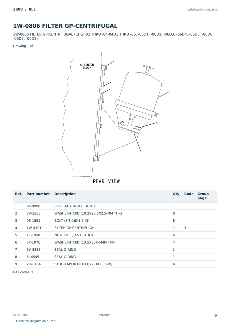 Caterpillar 3608 S/N 8LL Partsbook SEBP3785 (English) - sample page 6 of 10 Caterpillar 3608 S/N 8LL Partsbook SEBP3785 (English) - sample page 6 of 10