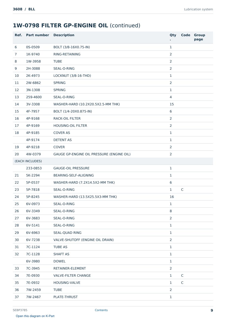 Caterpillar 3608 S/N 8LL Partsbook SEBP3785 (English) - sample page 9 of 10 Caterpillar 3608 S/N 8LL Partsbook SEBP3785 (English) - sample page 9 of 10