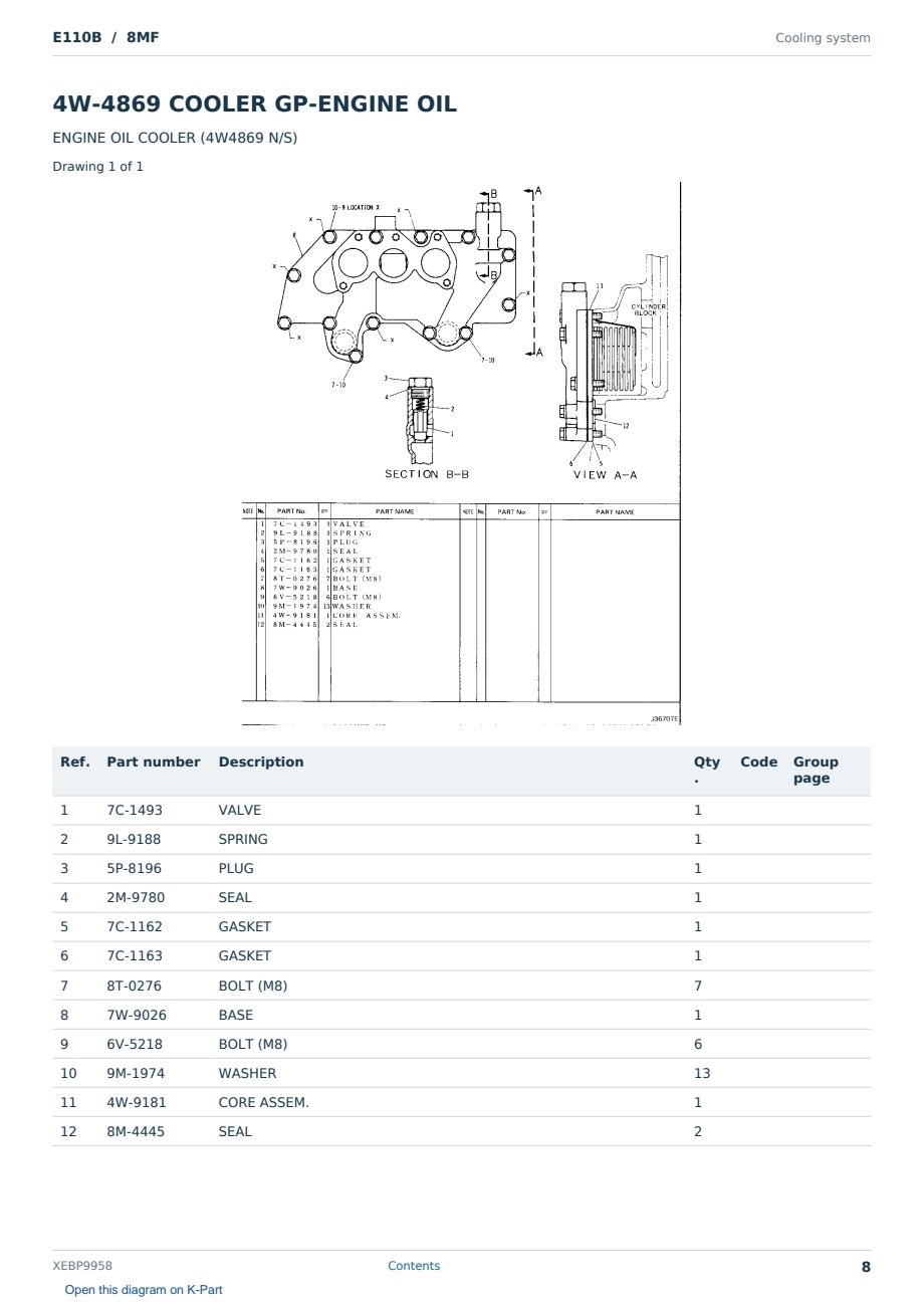 Caterpillar E110B S/N 8MF Partsbook XEBP9958 (English) - sample page 8 of 10 Caterpillar E110B S/N 8MF Partsbook XEBP9958 (English) - sample page 8 of 10