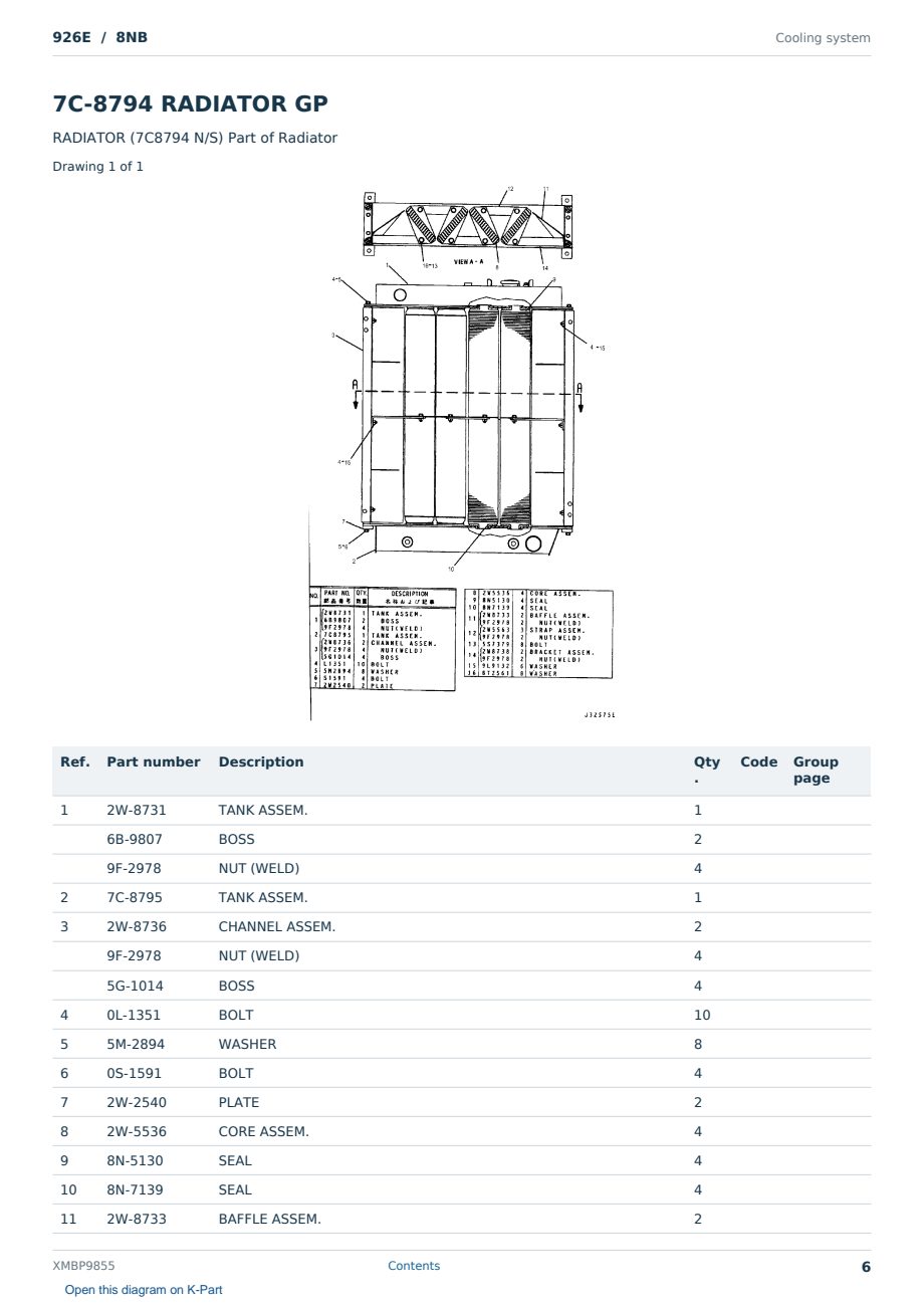 Caterpillar 926E S/N 8NB Partsbook XMBP9855 (English) - sample page 6 of 10 Caterpillar 926E S/N 8NB Partsbook XMBP9855 (English) - sample page 6 of 10