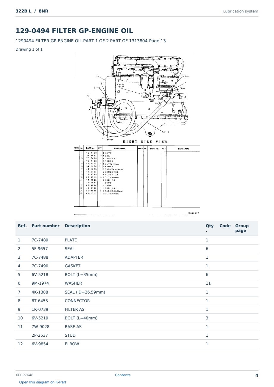 Caterpillar 322B L S/N 8NR Partsbook XEBP7648 (English) - sample page 4 of 10 Caterpillar 322B L S/N 8NR Partsbook XEBP7648 (English) - sample page 4 of 10