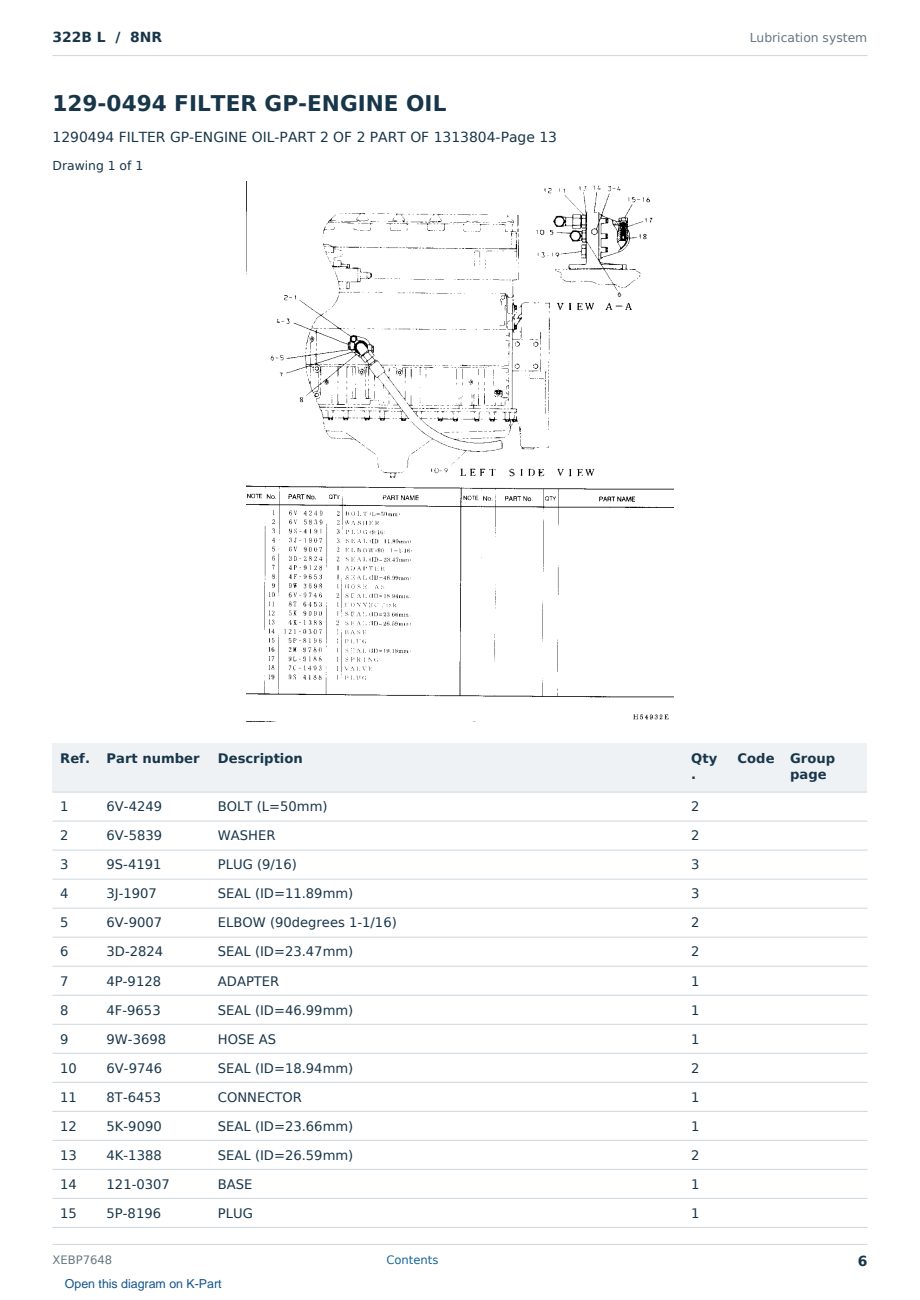 Caterpillar 322B L S/N 8NR Partsbook XEBP7648 (English) - sample page 6 of 10 Caterpillar 322B L S/N 8NR Partsbook XEBP7648 (English) - sample page 6 of 10