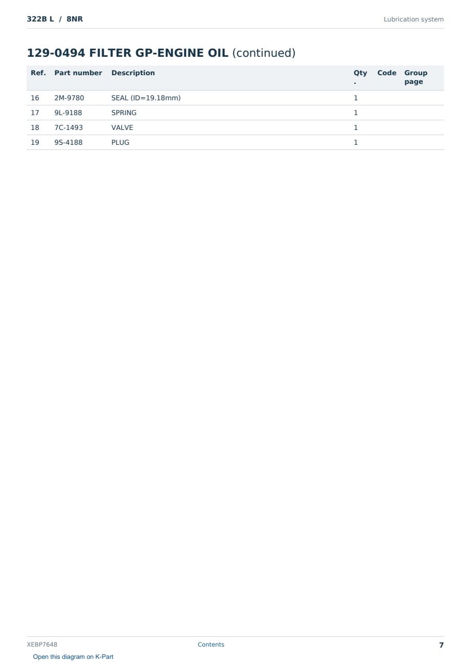 Caterpillar 322B L S/N 8NR Partsbook XEBP7648 (English) - sample page 7 of 10 Caterpillar 322B L S/N 8NR Partsbook XEBP7648 (English) - sample page 7 of 10
