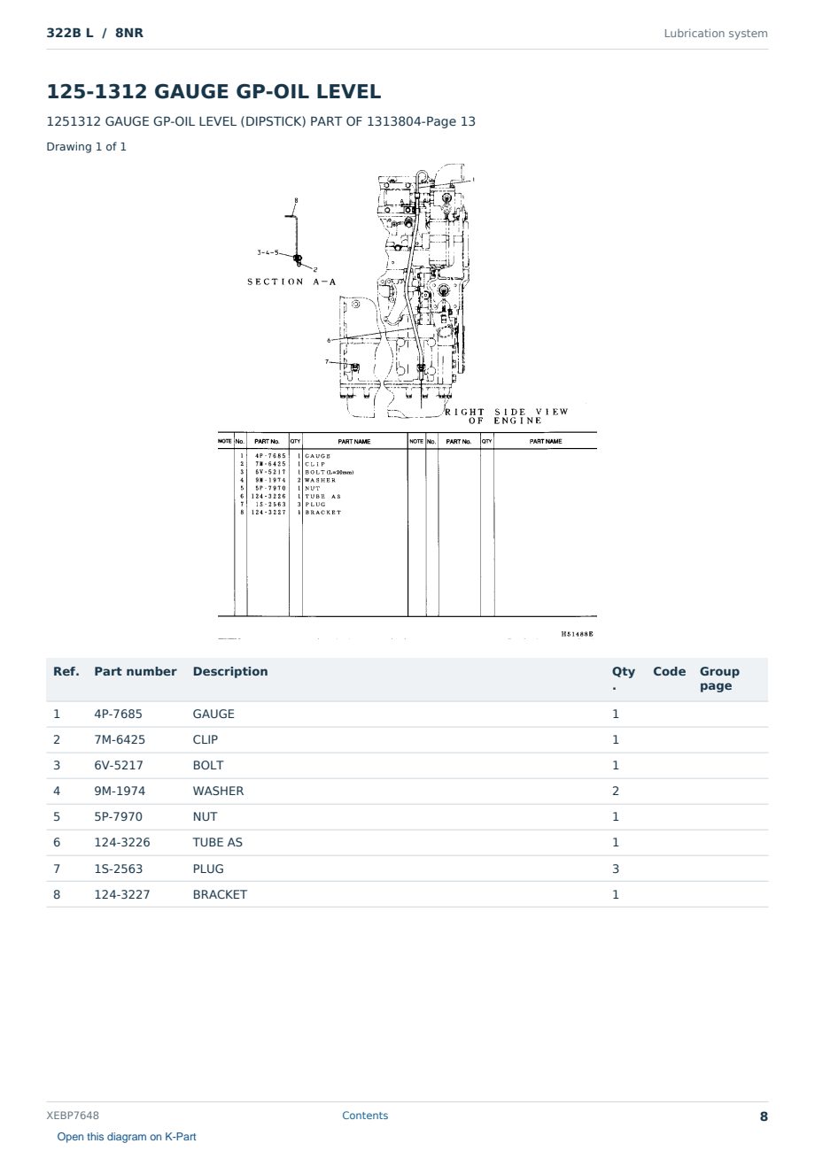 Caterpillar 322B L S/N 8NR Partsbook XEBP7648 (English) - sample page 8 of 10 Caterpillar 322B L S/N 8NR Partsbook XEBP7648 (English) - sample page 8 of 10