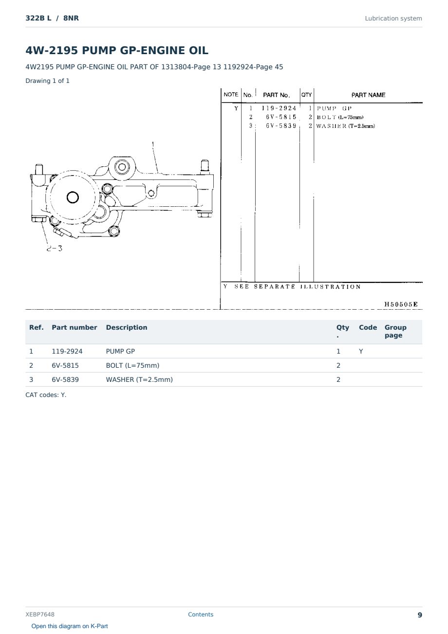 Caterpillar 322B L S/N 8NR Partsbook XEBP7648 (English) - sample page 9 of 10 Caterpillar 322B L S/N 8NR Partsbook XEBP7648 (English) - sample page 9 of 10