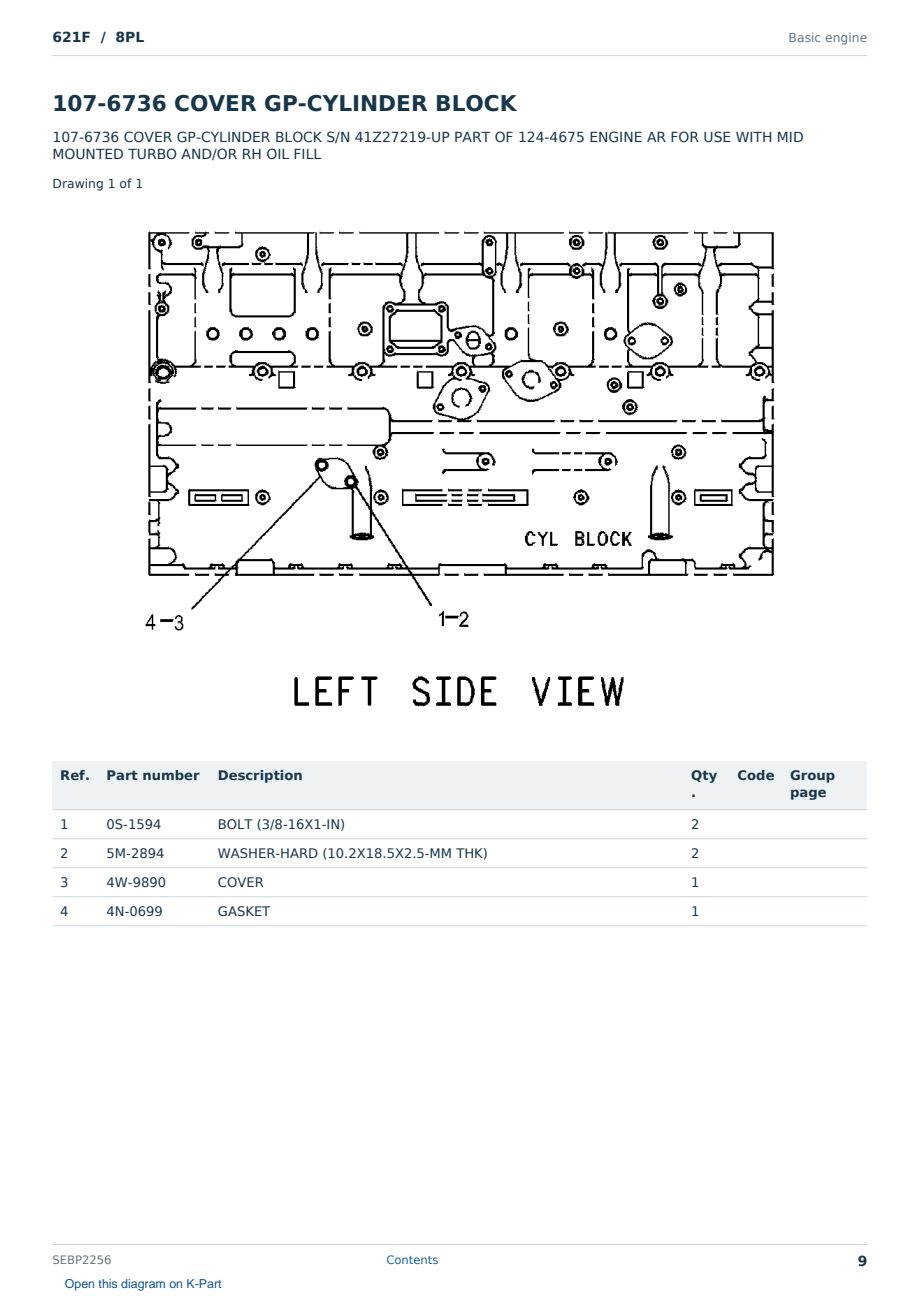 Caterpillar 621F S/N 8PL Partsbook SEBP2256 (English) - sample page 9 of 10 Caterpillar 621F S/N 8PL Partsbook SEBP2256 (English) - sample page 9 of 10