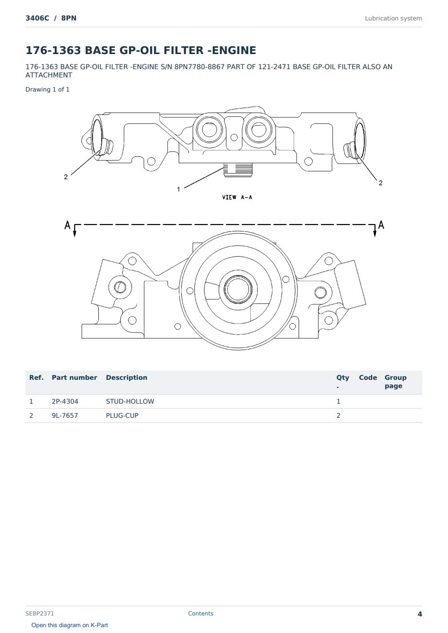 Caterpillar 3406C S/N 8PN Partsbook SEBP2371 (English) - sample page 4 of 10 Caterpillar 3406C S/N 8PN Partsbook SEBP2371 (English) - sample page 4 of 10