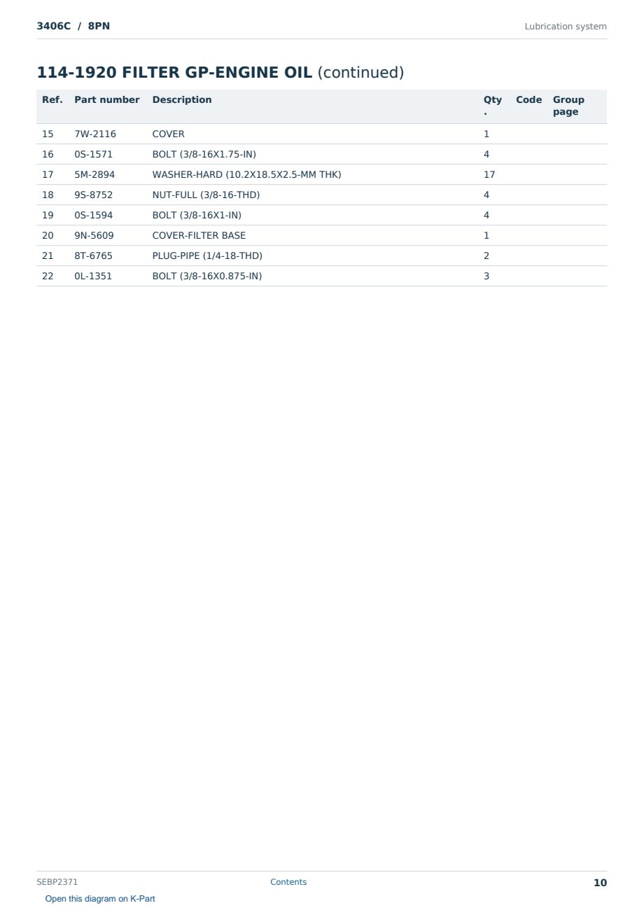Caterpillar 3406C S/N 8PN Partsbook SEBP2371 (English) - sample page 10 of 10 Caterpillar 3406C S/N 8PN Partsbook SEBP2371 (English) - sample page 10 of 10