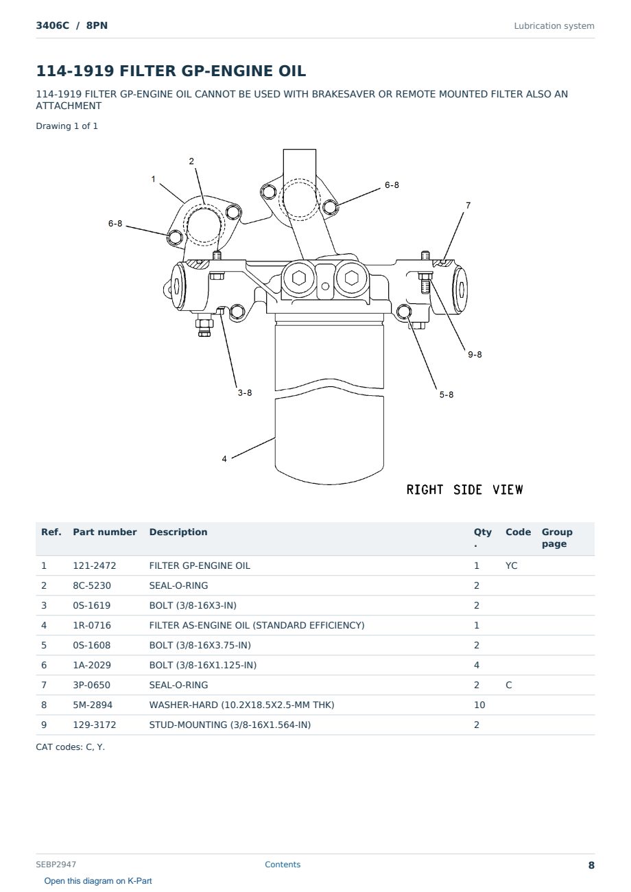 Caterpillar 3406C S/N 8PN Partsbook SEBP2947 (English) - sample page 8 of 10 Caterpillar 3406C S/N 8PN Partsbook SEBP2947 (English) - sample page 8 of 10