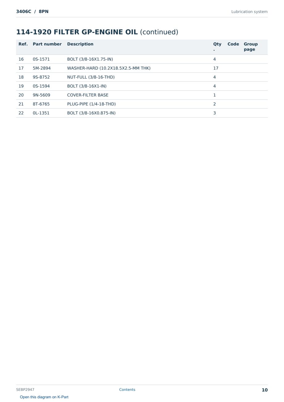 Caterpillar 3406C S/N 8PN Partsbook SEBP2947 (English) - sample page 10 of 10 Caterpillar 3406C S/N 8PN Partsbook SEBP2947 (English) - sample page 10 of 10