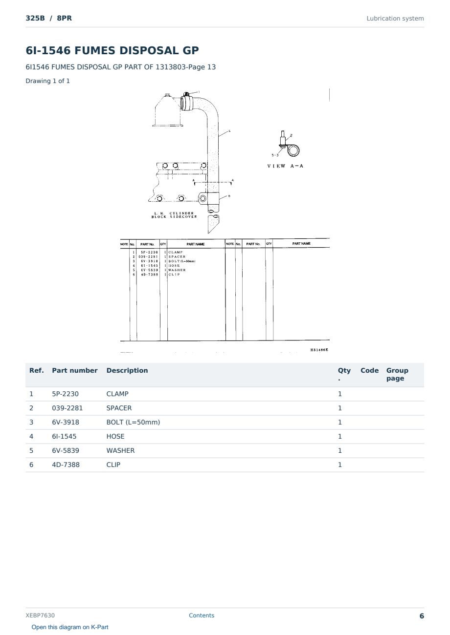 Caterpillar 325B S/N 8PR Partsbook XEBP7630 (English) - sample page 6 of 10 Caterpillar 325B S/N 8PR Partsbook XEBP7630 (English) - sample page 6 of 10