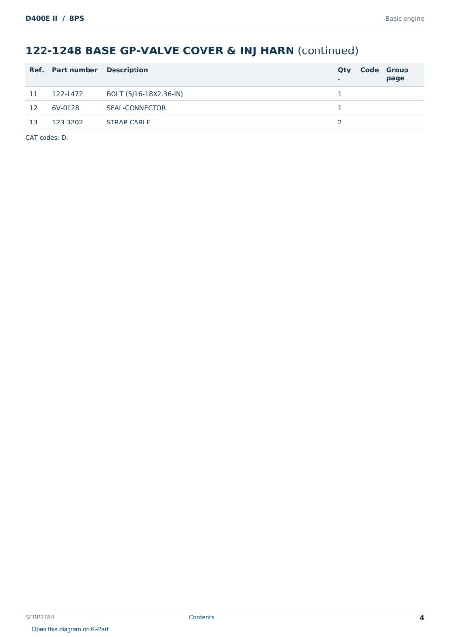 Caterpillar D400E II S/N 8PS Partsbook SEBP2784 (English) - sample page 4 of 10 Caterpillar D400E II S/N 8PS Partsbook SEBP2784 (English) - sample page 4 of 10