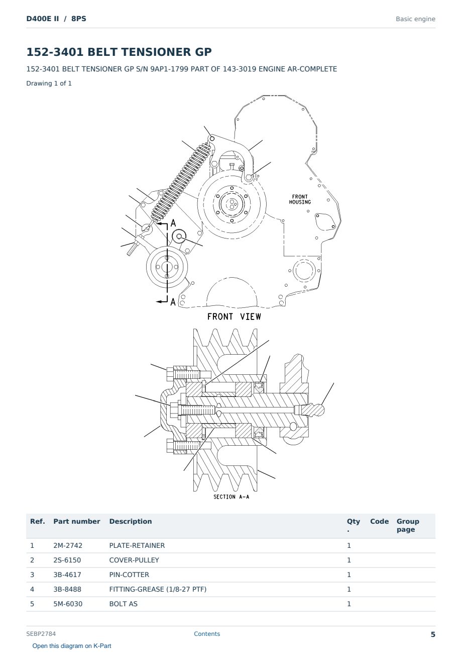 Caterpillar D400E II S/N 8PS Partsbook SEBP2784 (English) - sample page 5 of 10 Caterpillar D400E II S/N 8PS Partsbook SEBP2784 (English) - sample page 5 of 10