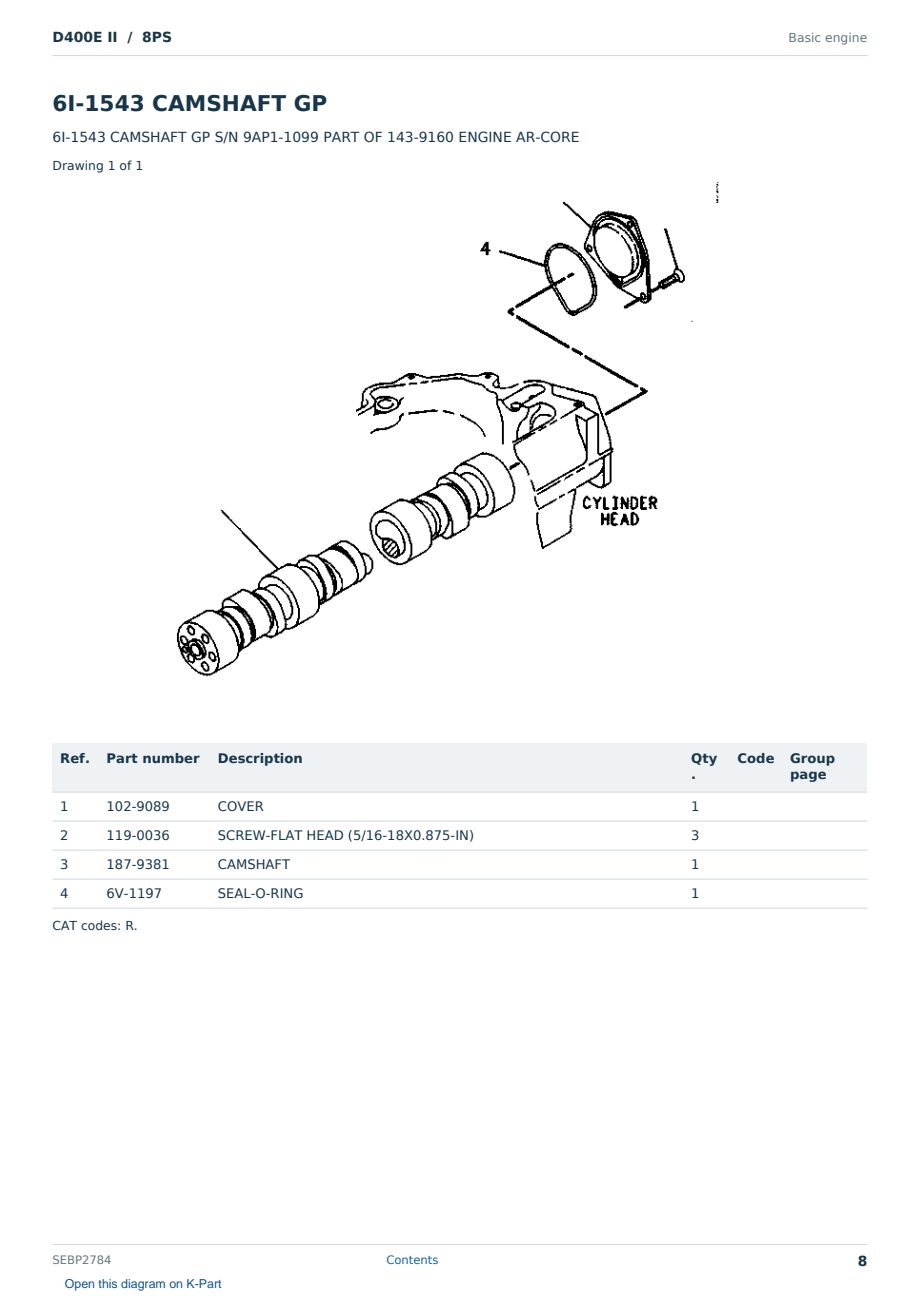 Caterpillar D400E II S/N 8PS Partsbook SEBP2784 (English) - sample page 8 of 10 Caterpillar D400E II S/N 8PS Partsbook SEBP2784 (English) - sample page 8 of 10