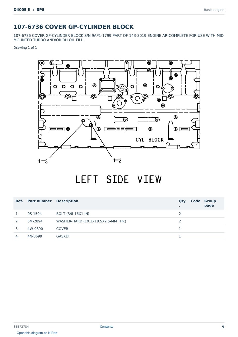 Caterpillar D400E II S/N 8PS Partsbook SEBP2784 (English) - sample page 9 of 10 Caterpillar D400E II S/N 8PS Partsbook SEBP2784 (English) - sample page 9 of 10