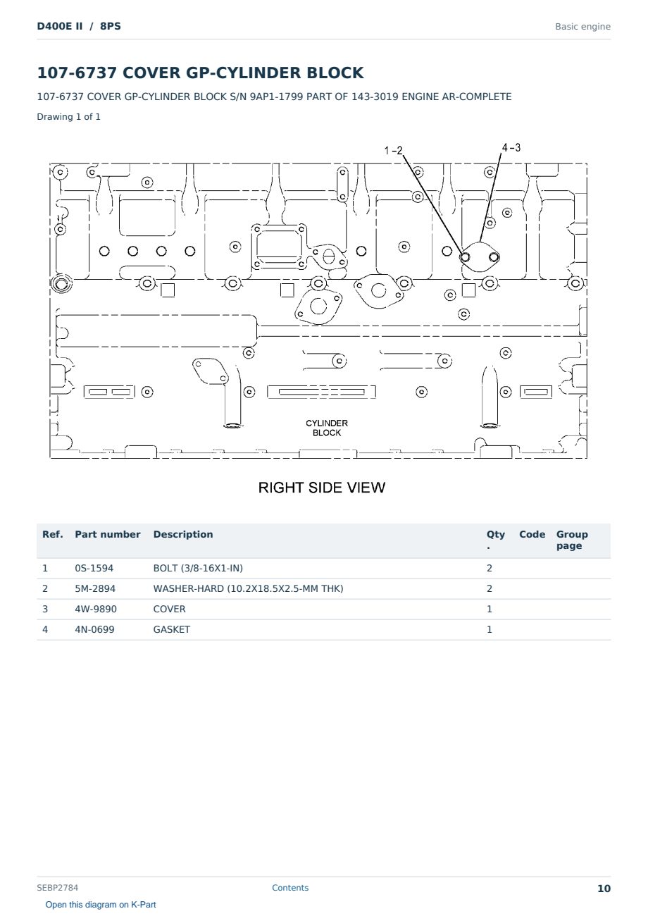 Caterpillar D400E II S/N 8PS Partsbook SEBP2784 (English) - sample page 10 of 10 Caterpillar D400E II S/N 8PS Partsbook SEBP2784 (English) - sample page 10 of 10