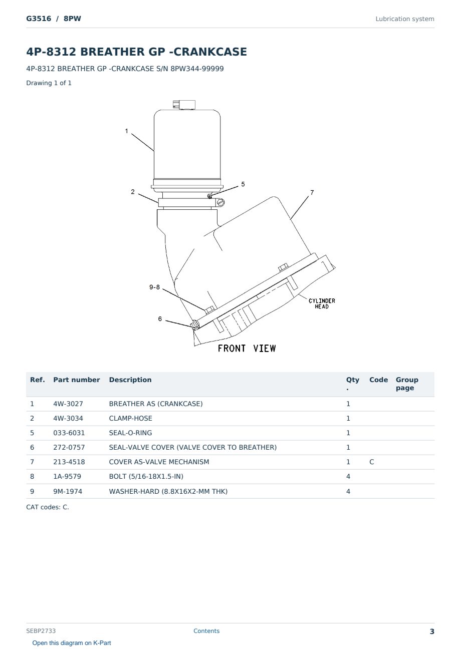 Caterpillar G3516 S/N 8PW Partsbook SEBP2733 (English) - sample page 3 of 10 Caterpillar G3516 S/N 8PW Partsbook SEBP2733 (English) - sample page 3 of 10