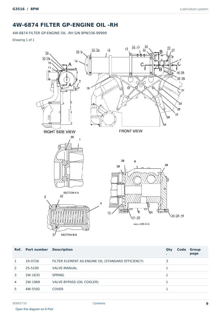 Caterpillar G3516 S/N 8PW Partsbook SEBP2733 (English) - sample page 9 of 10 Caterpillar G3516 S/N 8PW Partsbook SEBP2733 (English) - sample page 9 of 10