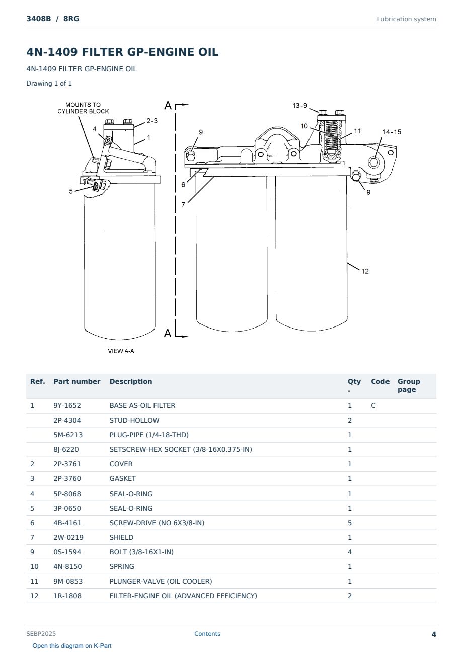Caterpillar 3408B S/N 8RG Partsbook SEBP2025 (English) - sample page 4 of 10 Caterpillar 3408B S/N 8RG Partsbook SEBP2025 (English) - sample page 4 of 10