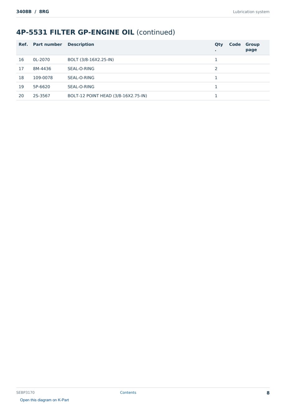 Caterpillar 3408B S/N 8RG Partsbook SEBP3170 (English) - sample page 8 of 10 Caterpillar 3408B S/N 8RG Partsbook SEBP3170 (English) - sample page 8 of 10