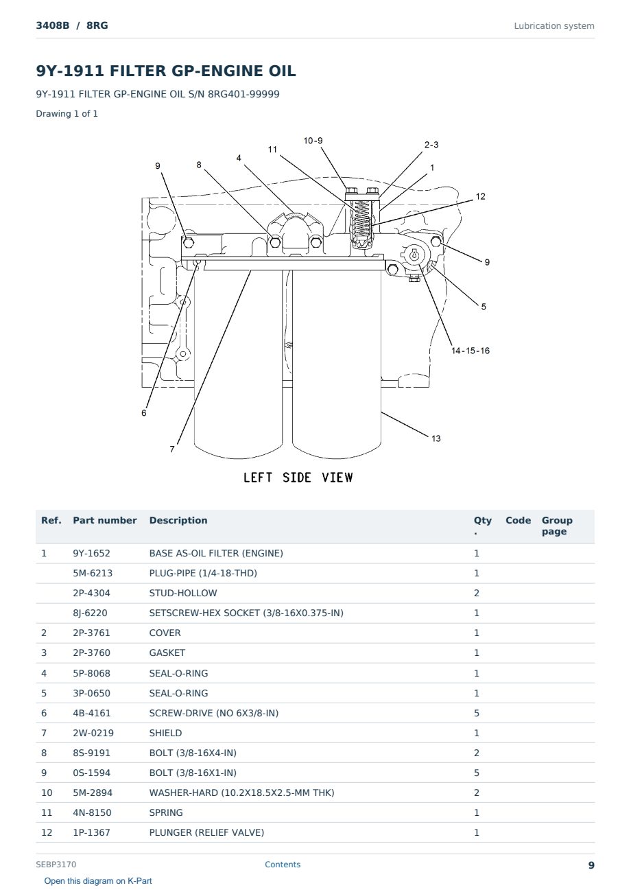Caterpillar 3408B S/N 8RG Partsbook SEBP3170 (English) - sample page 9 of 10 Caterpillar 3408B S/N 8RG Partsbook SEBP3170 (English) - sample page 9 of 10