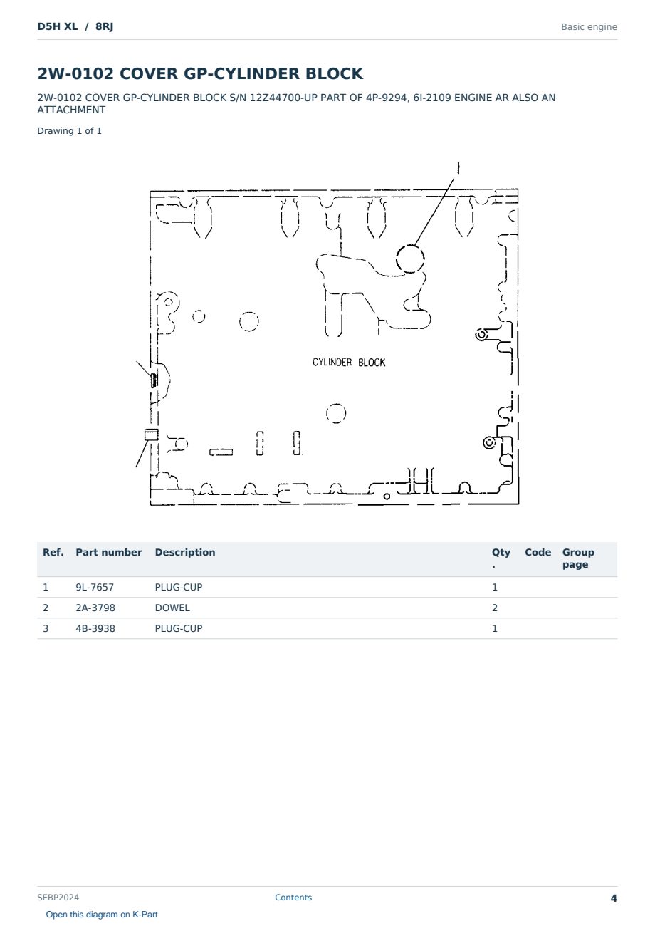 Caterpillar D5H XL S/N 8RJ Partsbook SEBP2024 (English) - sample page 4 of 10 Caterpillar D5H XL S/N 8RJ Partsbook SEBP2024 (English) - sample page 4 of 10