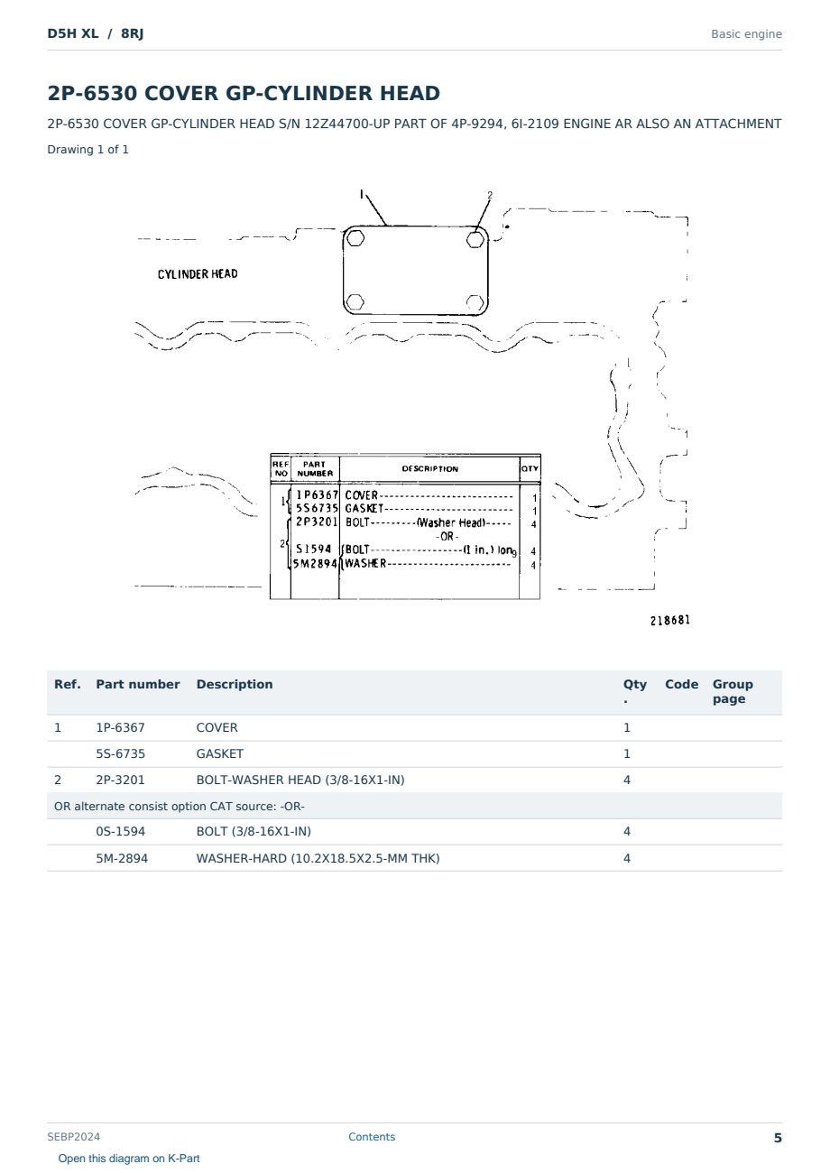 Caterpillar D5H XL S/N 8RJ Partsbook SEBP2024 (English) - sample page 5 of 10 Caterpillar D5H XL S/N 8RJ Partsbook SEBP2024 (English) - sample page 5 of 10