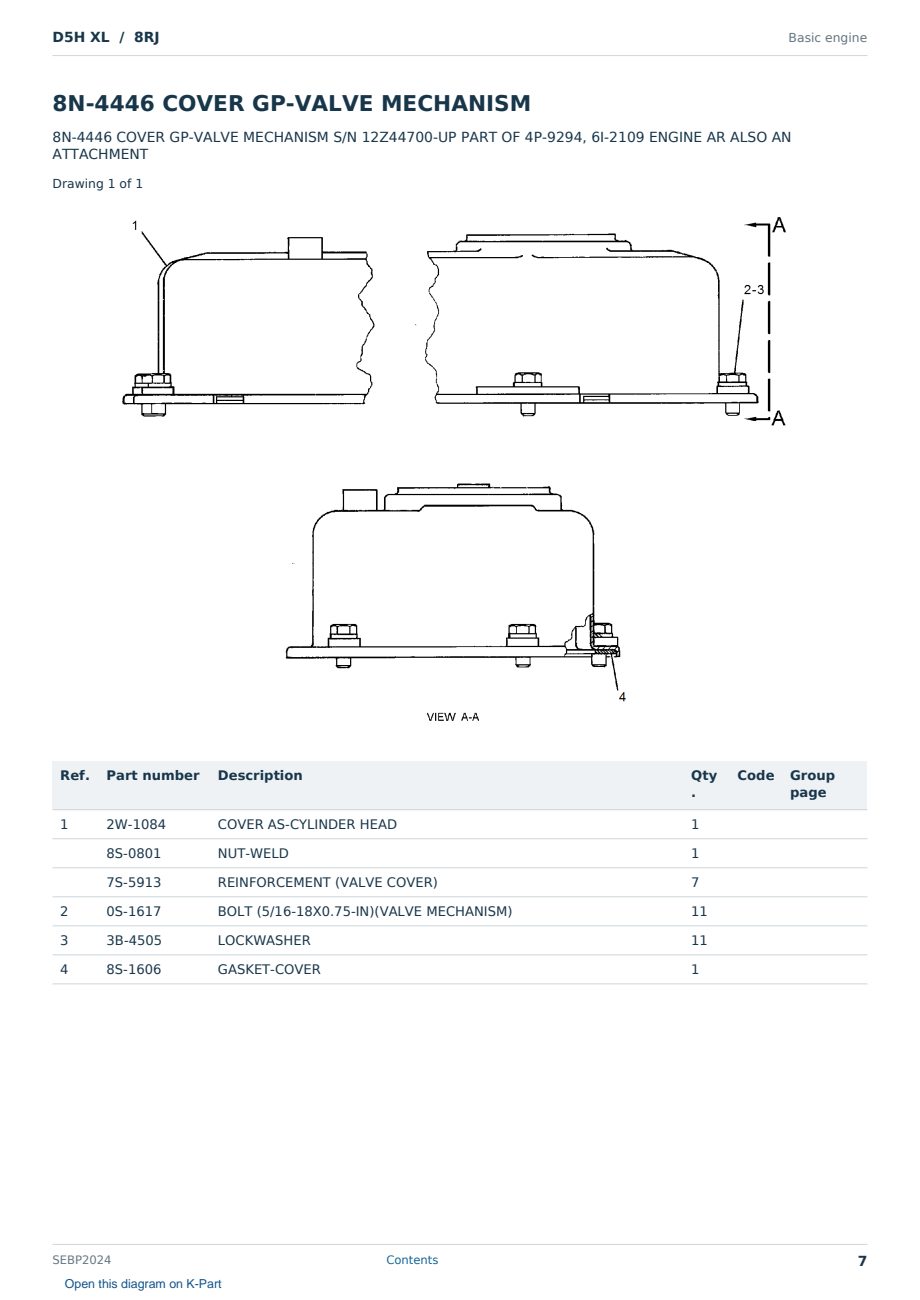 Caterpillar D5H XL S/N 8RJ Partsbook SEBP2024 (English) - sample page 7 of 10 Caterpillar D5H XL S/N 8RJ Partsbook SEBP2024 (English) - sample page 7 of 10