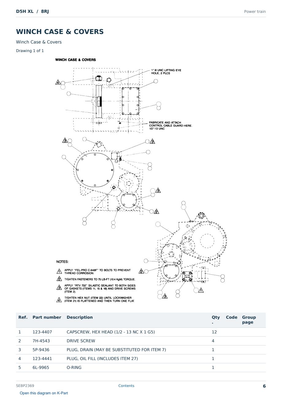 Caterpillar D5H XL S/N 8RJ Partsbook SEBP2369 (English) - sample page 6 of 10 Caterpillar D5H XL S/N 8RJ Partsbook SEBP2369 (English) - sample page 6 of 10