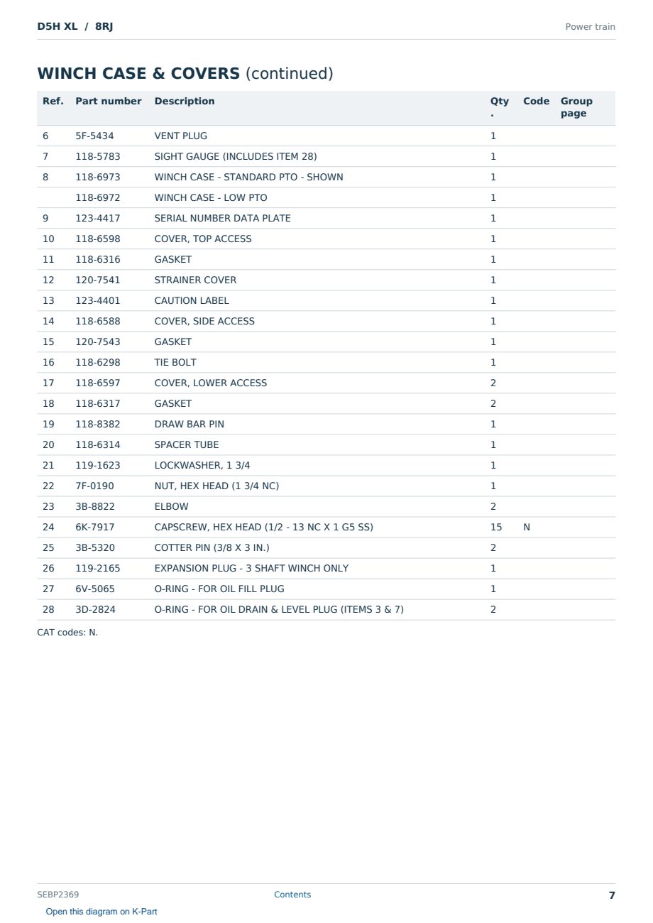Caterpillar D5H XL S/N 8RJ Partsbook SEBP2369 (English) - sample page 7 of 10 Caterpillar D5H XL S/N 8RJ Partsbook SEBP2369 (English) - sample page 7 of 10