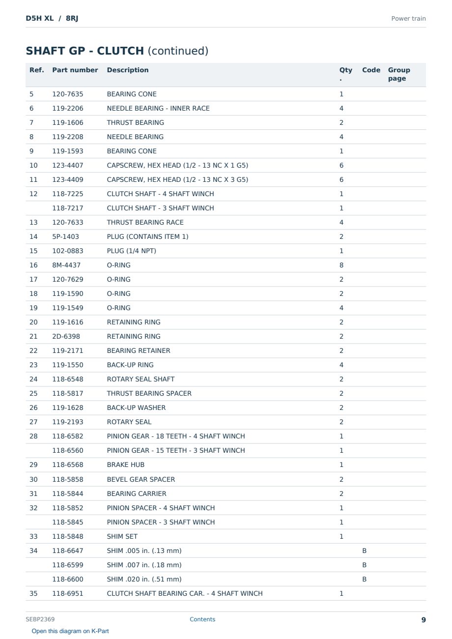 Caterpillar D5H XL S/N 8RJ Partsbook SEBP2369 (English) - sample page 9 of 10 Caterpillar D5H XL S/N 8RJ Partsbook SEBP2369 (English) - sample page 9 of 10