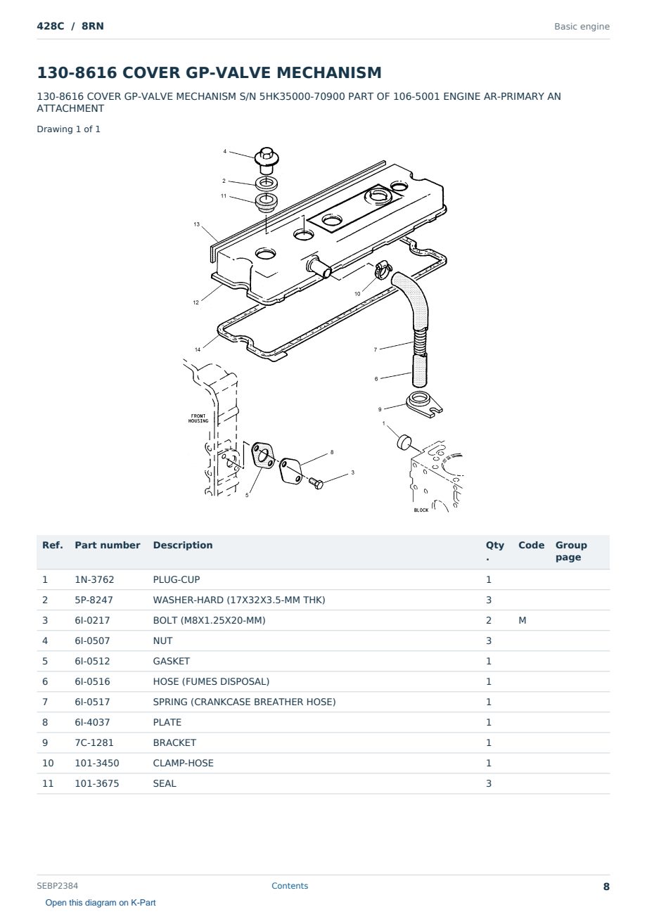 Caterpillar 428C S/N 8RN Partsbook SEBP2384 (English) - sample page 8 of 10 Caterpillar 428C S/N 8RN Partsbook SEBP2384 (English) - sample page 8 of 10