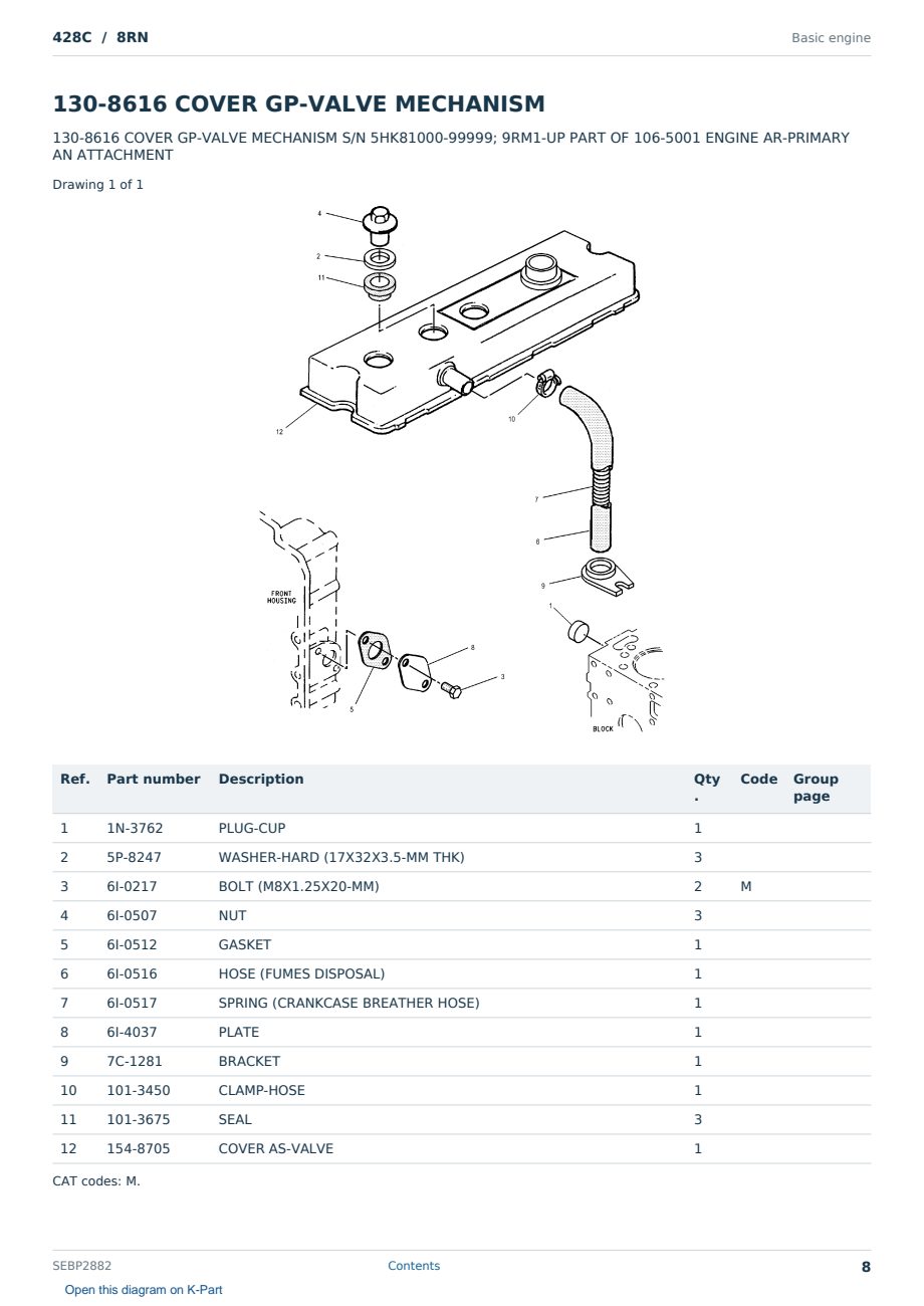 Caterpillar 428C S/N 8RN Partsbook SEBP2882 (English) - sample page 8 of 10 Caterpillar 428C S/N 8RN Partsbook SEBP2882 (English) - sample page 8 of 10