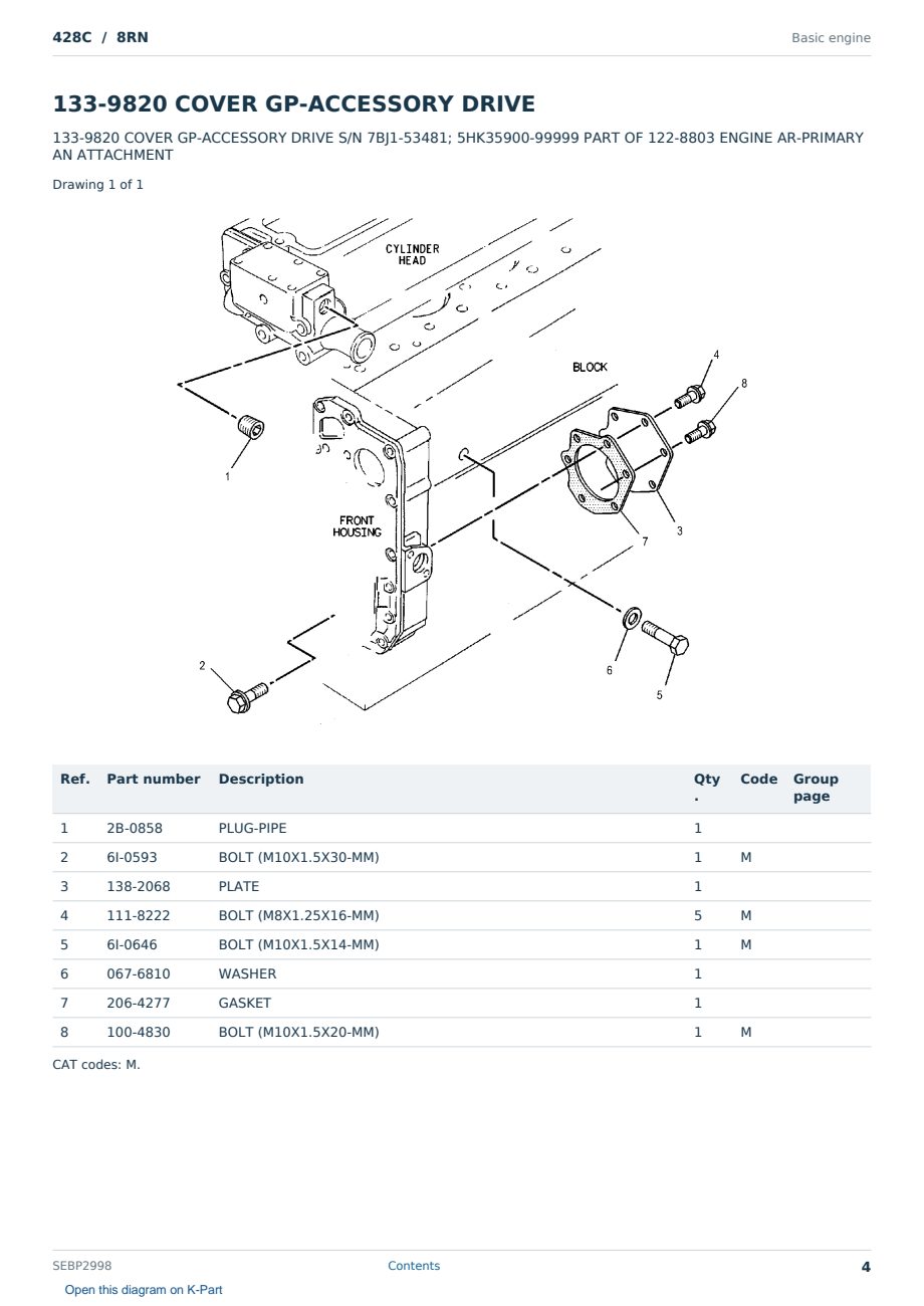 Caterpillar 428C S/N 8RN Partsbook SEBP2998 (English) - sample page 4 of 10 Caterpillar 428C S/N 8RN Partsbook SEBP2998 (English) - sample page 4 of 10