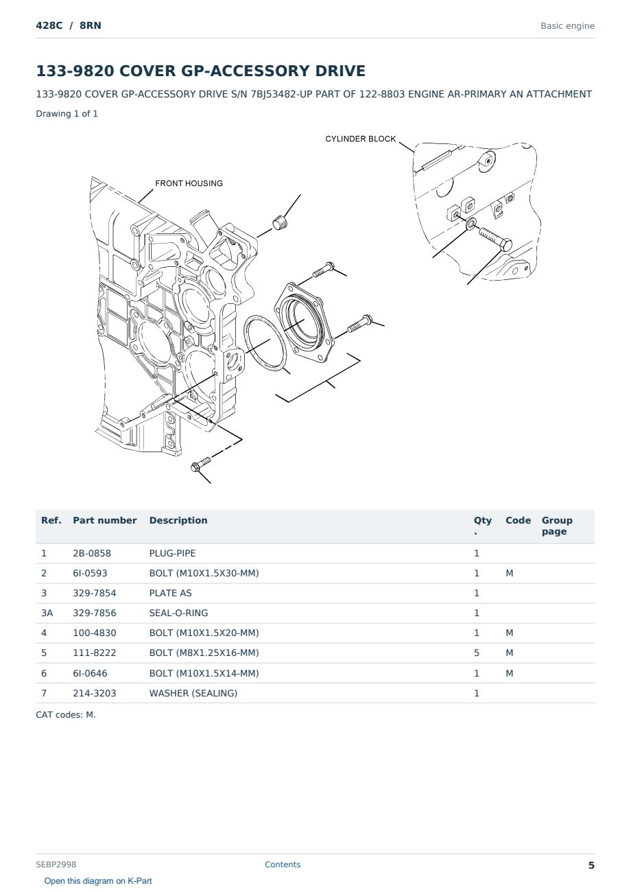 Caterpillar 428C S/N 8RN Partsbook SEBP2998 (English) - sample page 5 of 10 Caterpillar 428C S/N 8RN Partsbook SEBP2998 (English) - sample page 5 of 10