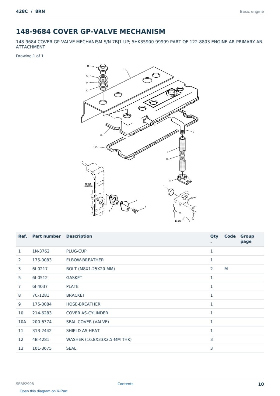 Caterpillar 428C S/N 8RN Partsbook SEBP2998 (English) - sample page 10 of 10 Caterpillar 428C S/N 8RN Partsbook SEBP2998 (English) - sample page 10 of 10