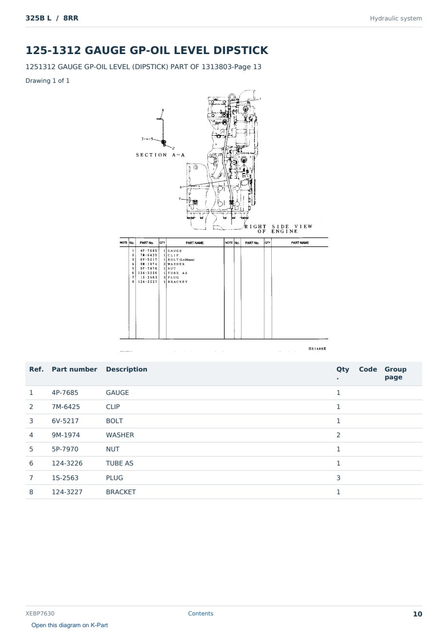 Caterpillar 325B L S/N 8RR Partsbook XEBP7630 (English) - sample page 10 of 10 Caterpillar 325B L S/N 8RR Partsbook XEBP7630 (English) - sample page 10 of 10