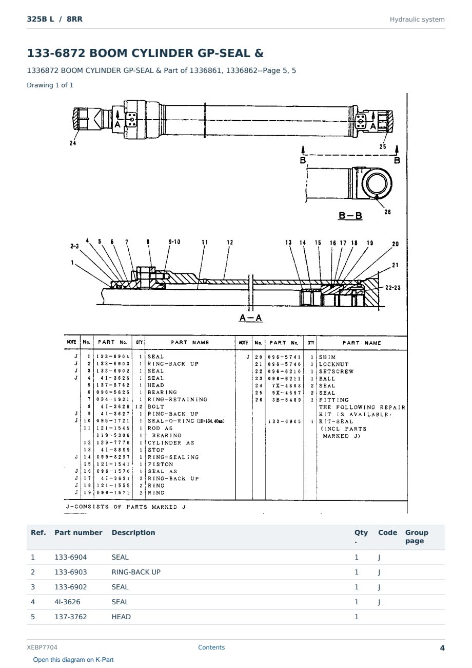 Caterpillar 325B L S/N 8RR Partsbook XEBP7704 (English) - sample page 4 of 10 Caterpillar 325B L S/N 8RR Partsbook XEBP7704 (English) - sample page 4 of 10