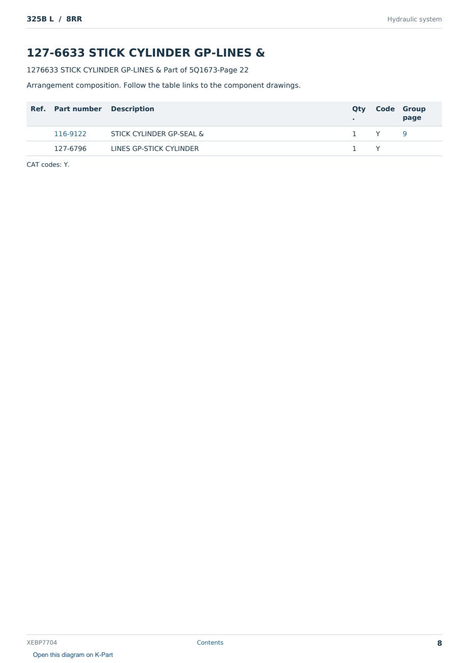 Caterpillar 325B L S/N 8RR Partsbook XEBP7704 (English) - sample page 8 of 10 Caterpillar 325B L S/N 8RR Partsbook XEBP7704 (English) - sample page 8 of 10