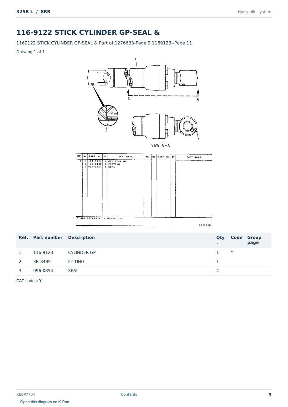 Caterpillar 325B L S/N 8RR Partsbook XEBP7704 (English) - sample page 9 of 10 Caterpillar 325B L S/N 8RR Partsbook XEBP7704 (English) - sample page 9 of 10