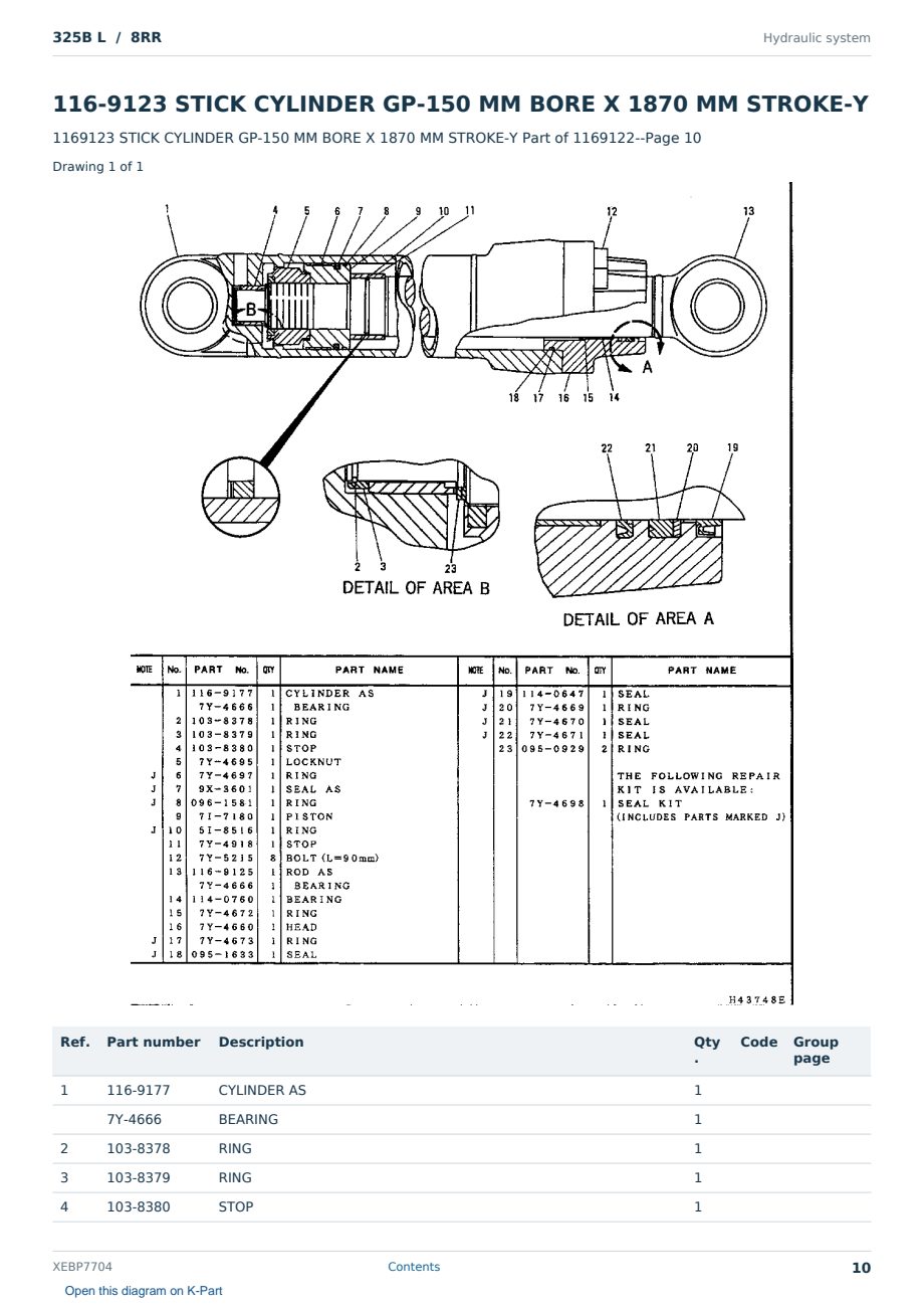 Caterpillar 325B L S/N 8RR Partsbook XEBP7704 (English) - sample page 10 of 10 Caterpillar 325B L S/N 8RR Partsbook XEBP7704 (English) - sample page 10 of 10