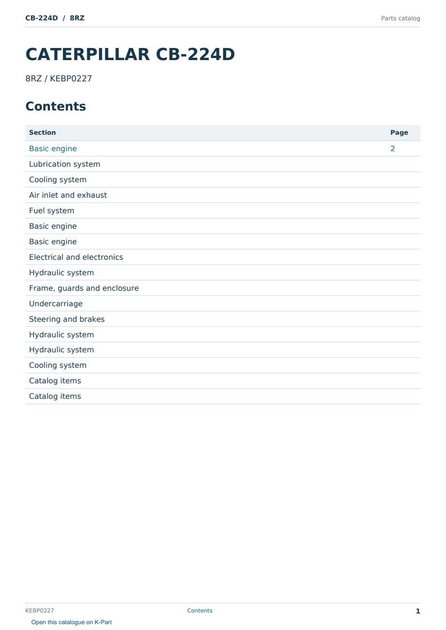 Caterpillar CB-224D S/N 8RZ Partsbook KEBP0227 (English) - sample page 1 of 10 Caterpillar CB-224D S/N 8RZ Partsbook KEBP0227 (English) - sample page 1 of 10
