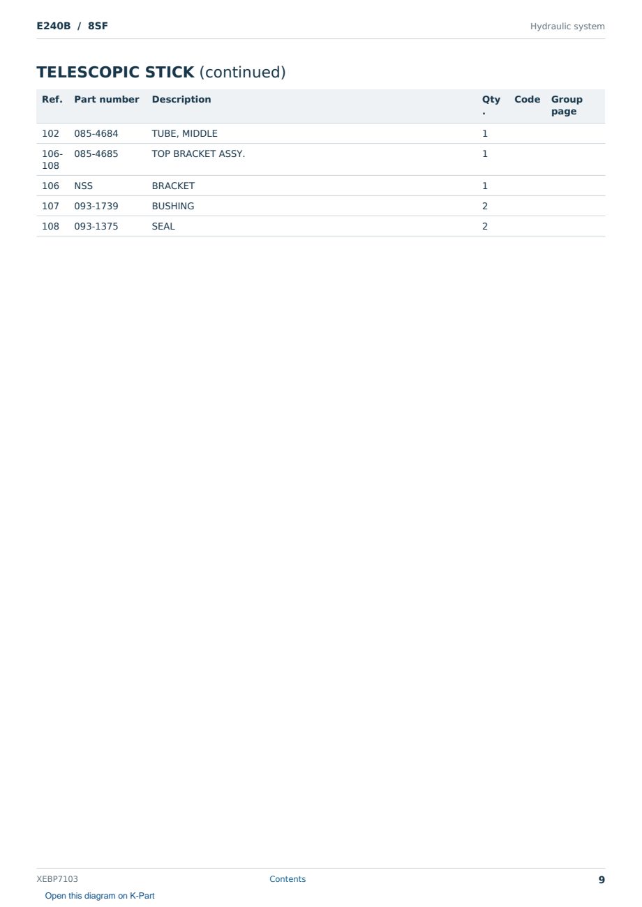 Caterpillar E240B S/N 8SF Partsbook XEBP7103 (English) - sample page 9 of 10 Caterpillar E240B S/N 8SF Partsbook XEBP7103 (English) - sample page 9 of 10