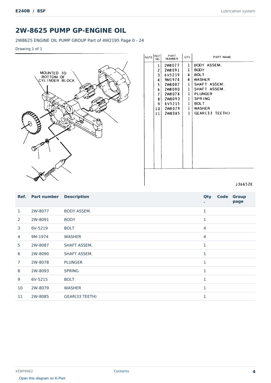 Caterpillar E240B S/N 8SF Partsbook XEBP9962 (English) - sample page 4 of 10 Caterpillar E240B S/N 8SF Partsbook XEBP9962 (English) - sample page 4 of 10