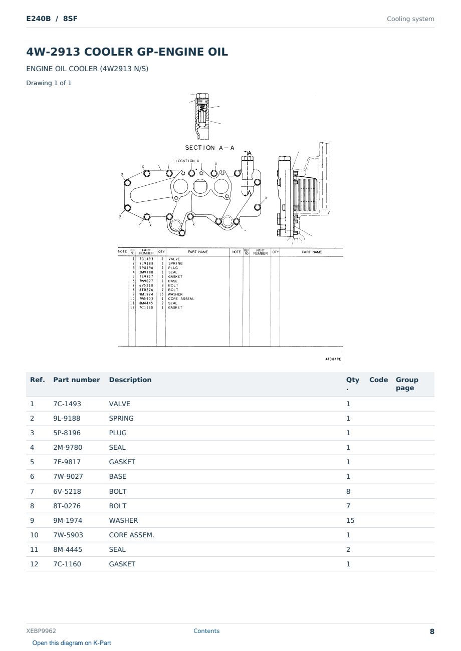 Caterpillar E240B S/N 8SF Partsbook XEBP9962 (English) - sample page 8 of 10 Caterpillar E240B S/N 8SF Partsbook XEBP9962 (English) - sample page 8 of 10