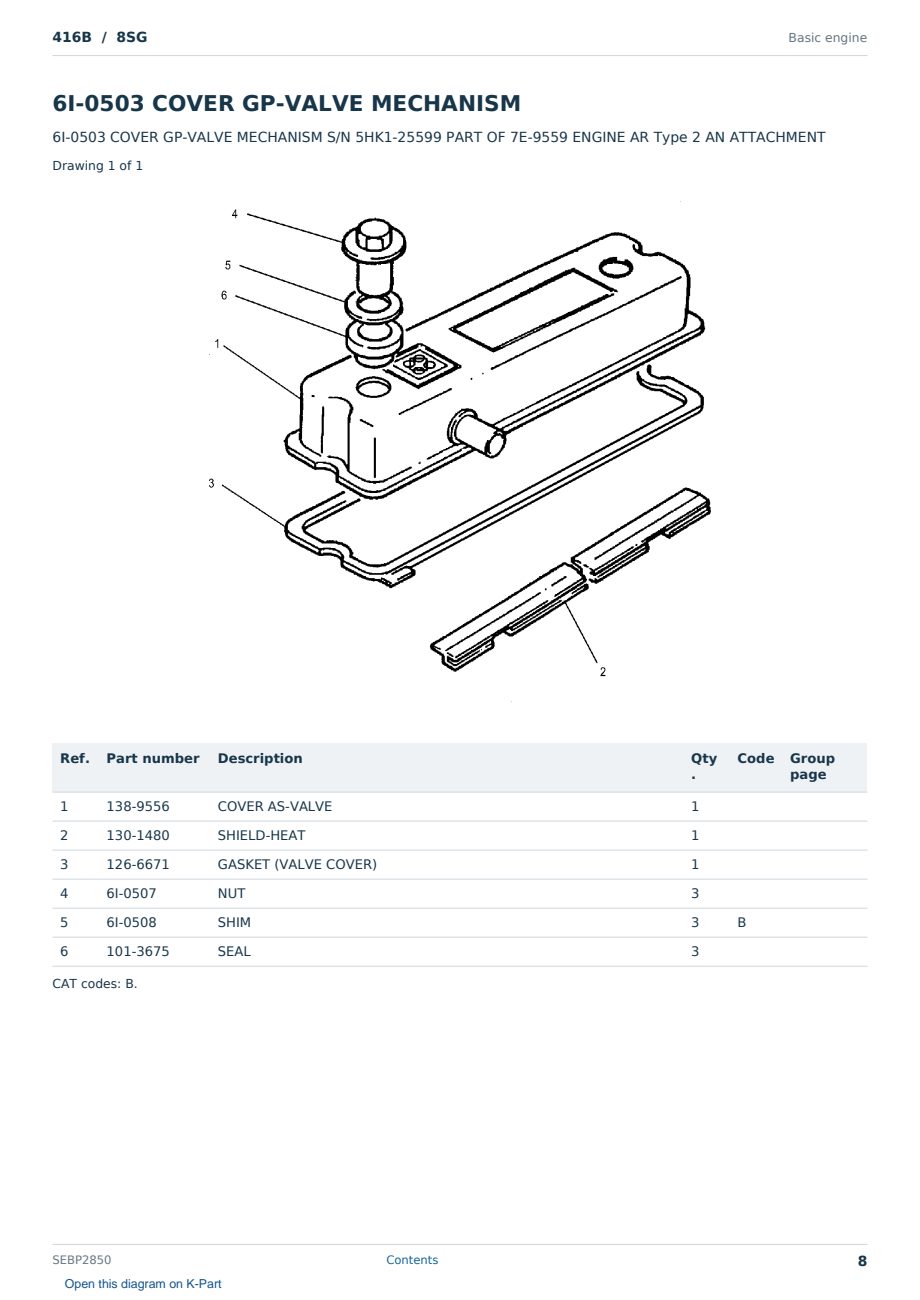 Caterpillar 416B S/N 8SG Partsbook SEBP2850 (English) - sample page 8 of 10 Caterpillar 416B S/N 8SG Partsbook SEBP2850 (English) - sample page 8 of 10